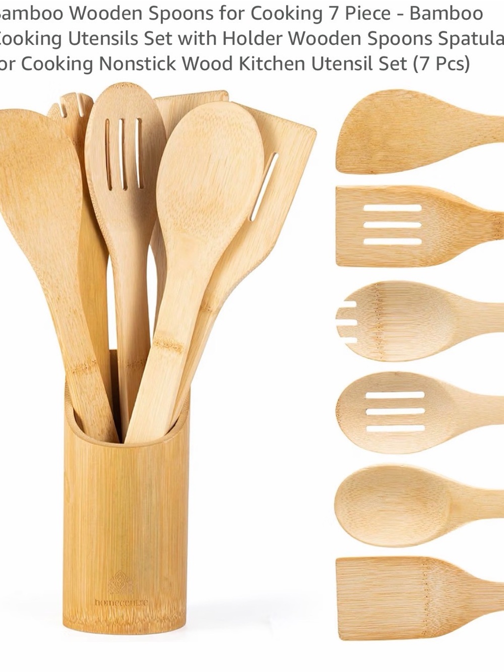 Home Collection Bamboo Utensil Set in Natural Wood Tone